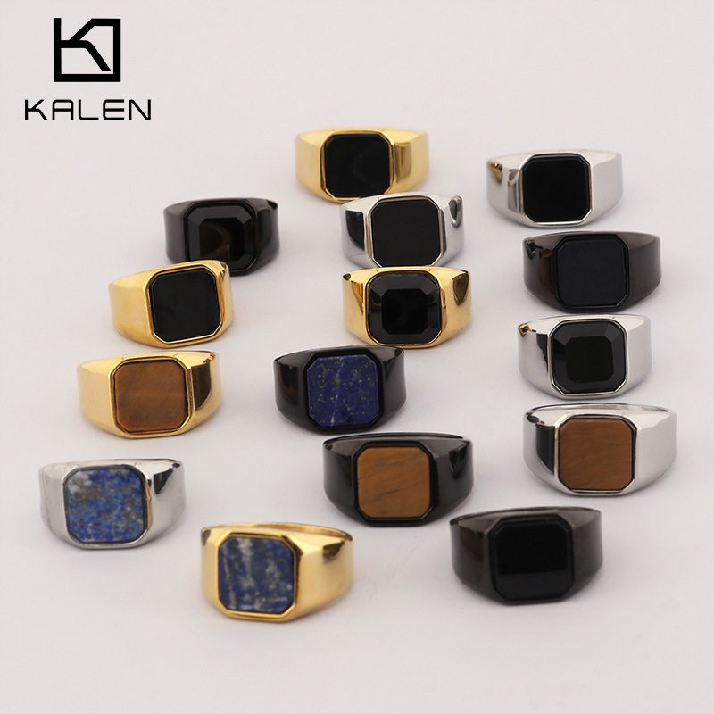 men stainless steel PUNK rings hiphop  golden ring agate2026