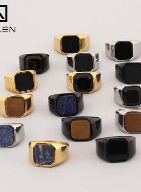 men stainless steel PUNK rings hiphop  golden ring agate2026