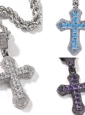 men hiphop cross pendants chains fashion zircon red necklace