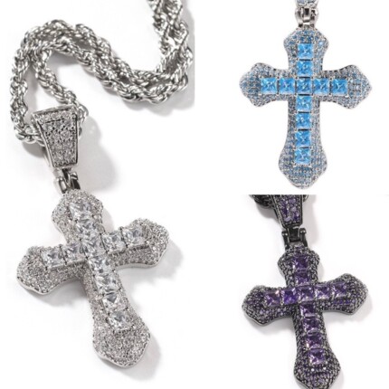 men hiphop cross pendants chains fashion zircon red necklace