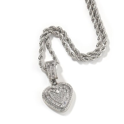 fashion hiphop heart pendant chains gold silver brass zircon