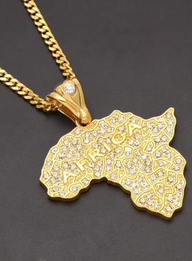 Africa map chains for men cuban pendant gold silver hiphop