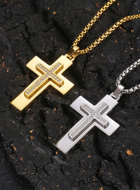 Men cross chain necklace golden hiphop silvery rhinestone