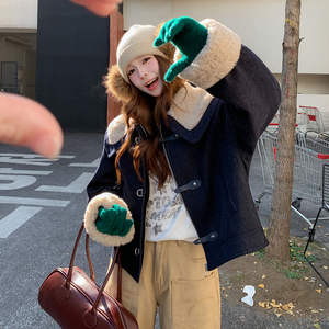 羊羔毛拼接牛仔羽绒服女冬超火好看高级小众独特漂亮短款加厚外套图片