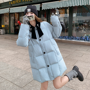韩系chic蓝色羽绒服女冬2025超火好看高级小众漂亮中长款加厚外套图片