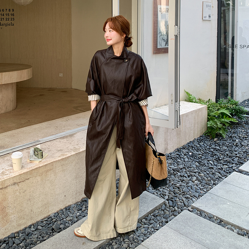 大货已出！数据好！2025秋季咖色皮风衣外套206-6072-P195控268，女装皮衣，浙宝206A（原202）