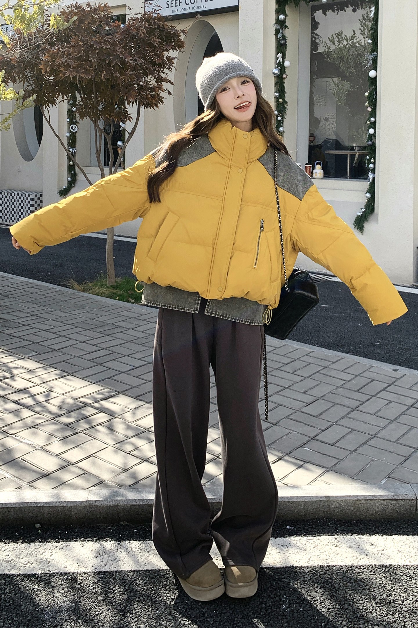 新品！2025冬拼接牛仔90白鸭绒羽绒外套2B196-6108-P325控488,女装羽绒服,2B196