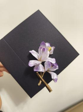 紫色鸢尾花 发夹 发簪胸针纯手工非遗绒花旗袍新中式礼物送老外