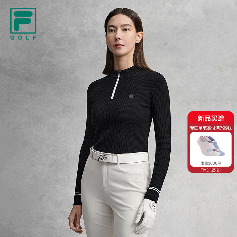 FILA 斐乐官方女子编织衫2026春季新款高尔夫运动半拉链修身毛衣,运动服/休闲服装,运动毛衣/线衫,淘宝优惠券,粉丝福利购,淘宝优惠卷