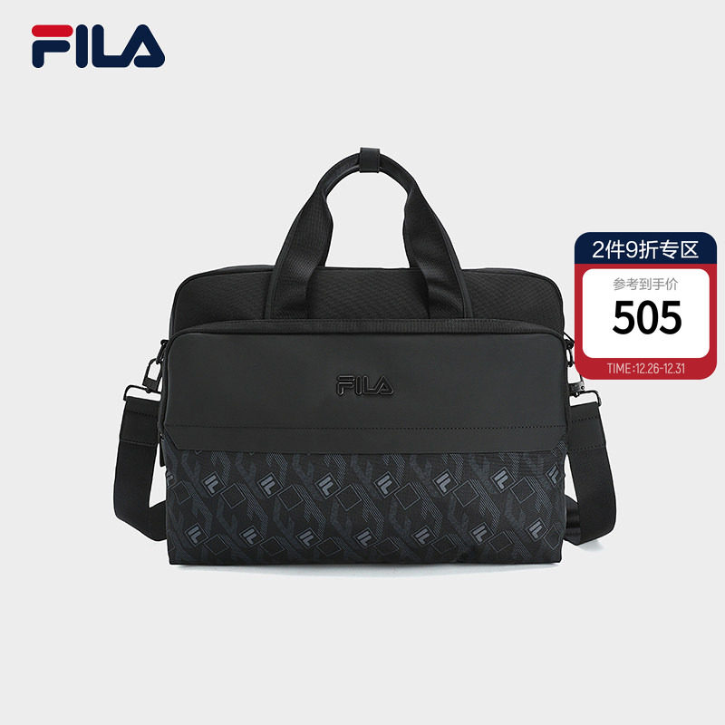 黑武士|FILA 斐乐官方男提包时尚老花休闲单肩手提包公文包电脑