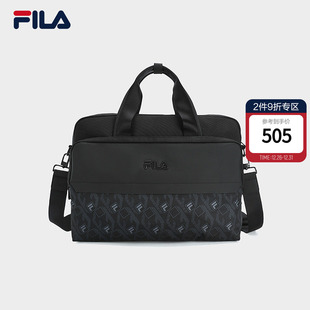 老花休闲单肩手提包公文包电脑包 斐乐官方男提包时尚 黑武士 FILA