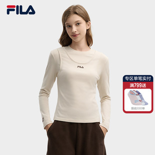 FILA斐乐官方女子长袖 假两件修身 T2026春季 时尚 长T 新款 杨幂同款