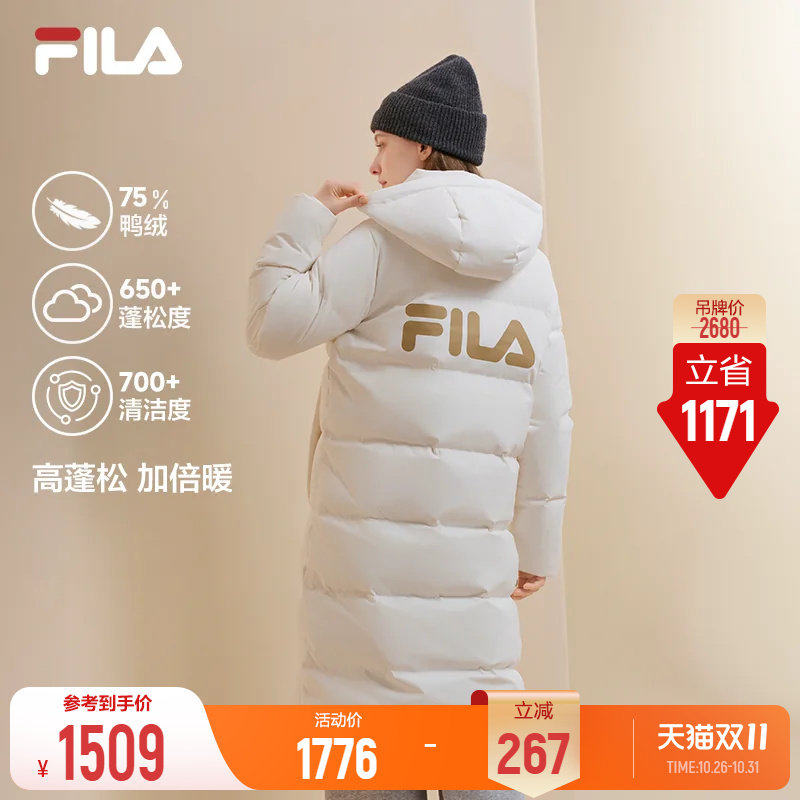 斐乐蓬蓬羽绒服丨FILA女士长款羽绒服冬季款防污连帽运动保暖外套