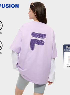 章昊同款FILAFUSION斐乐潮牌情侣凉感短袖2026春新款纯棉宽松T恤