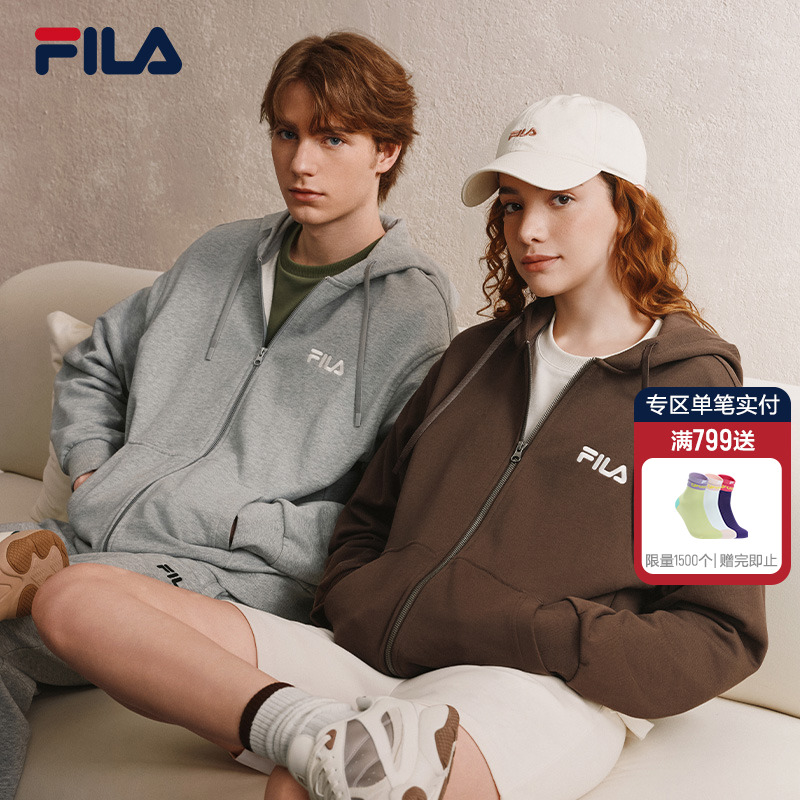 FILA 斐乐官方男女针织连帽卫衣外套2025秋新款休闲纯棉宽松上衣