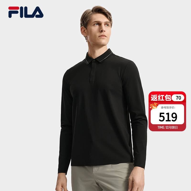 王阳同款 FILA 斐乐官方男子针织长袖POLO衫2025秋季新款通勤上衣