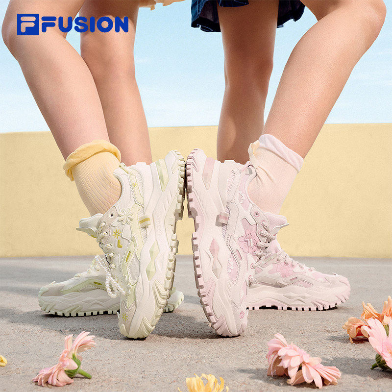 FILA FUSION 斐乐潮牌硬糖绽放女鞋夏季新款厚底老爹鞋网面运动鞋