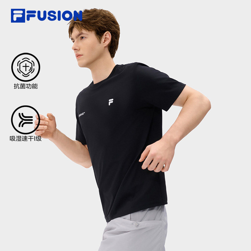 FILA FUSION斐乐速干短袖衫2026夏季新款男装跑步训练抗菌黑色T恤