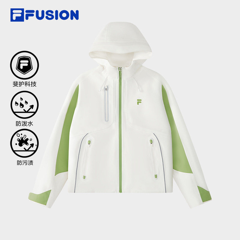 章昊同系列|FILA FUSION斐乐梭织外套女2026夏新款撞色连帽女装