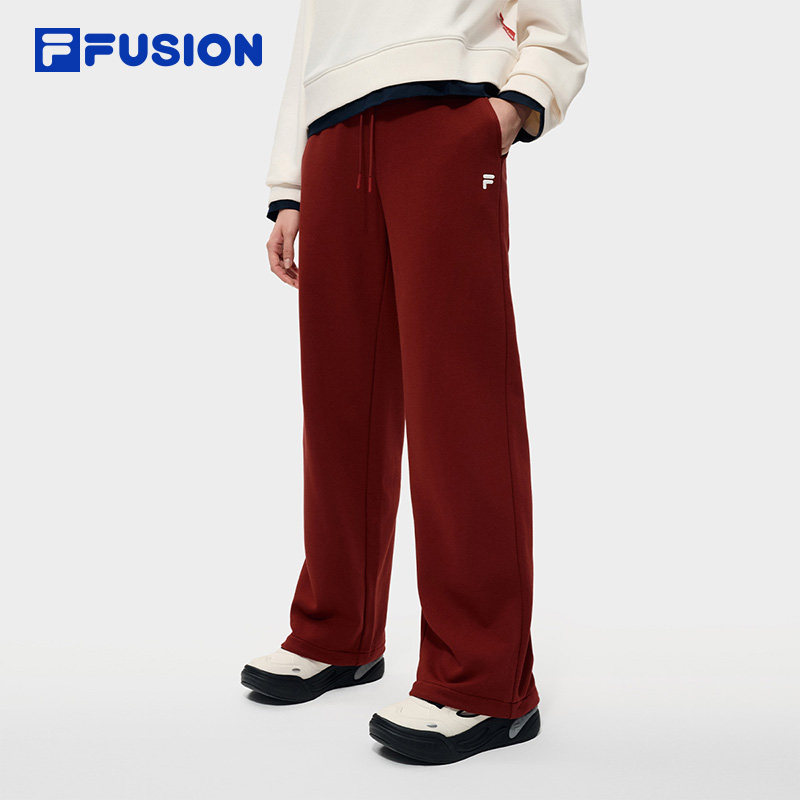 FILA FUSION斐乐潮牌长裤女2026春季新款红色宽松直筒