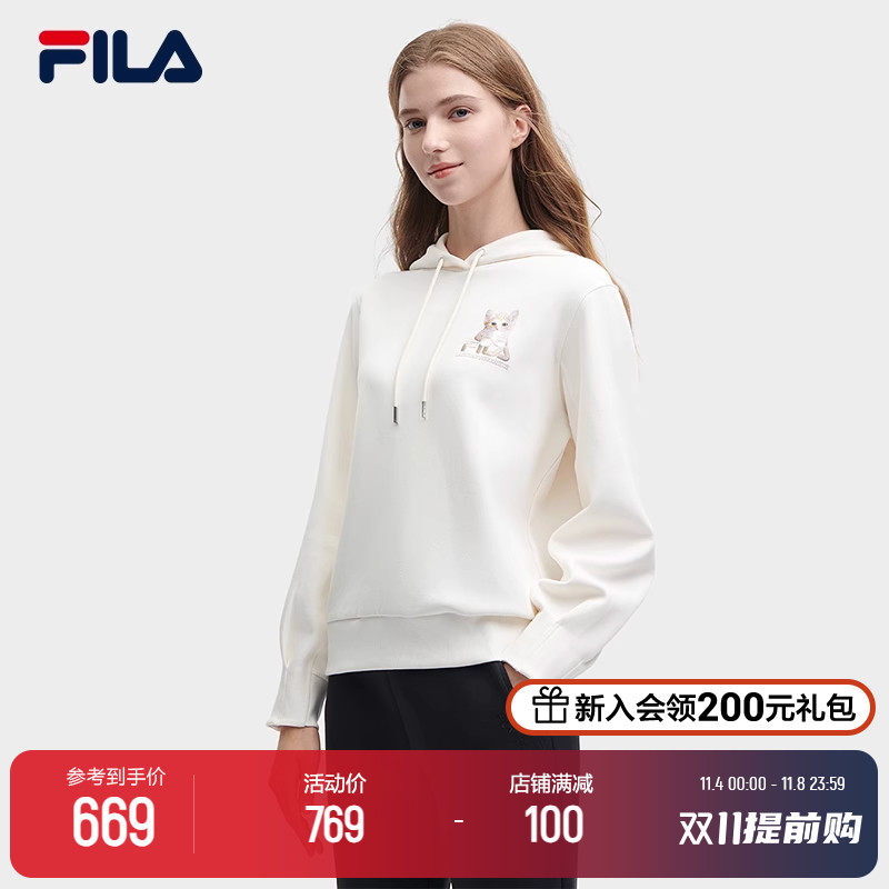 FILA 斐乐官方女子针织连帽卫衣2023冬新款休闲长袖猫咪印花上衣怎么样,好用不?