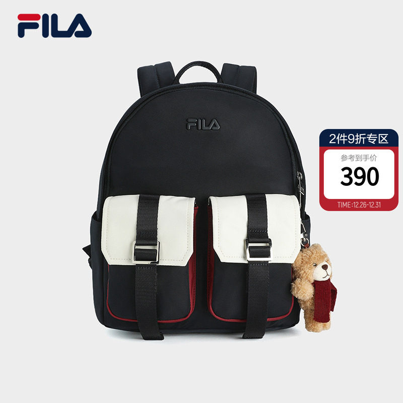 背包|FILA 斐乐官方女包时尚休闲撞色双肩包多口袋小挂件黑色书