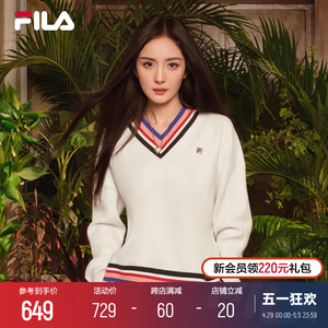 【杨幂同款】FILA 斐乐官方女编织衫2024春新下摆流苏舒适V领毛衣