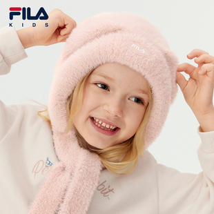 女小童休闲保暖针织雪绒帽 新款 FILA KIDS斐乐儿童帽子2025年冬季