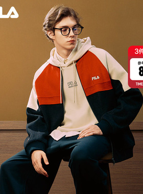 FILA 斐乐官方男保暖毛呢上衣26春新款休闲宽松新年红色棒球外套