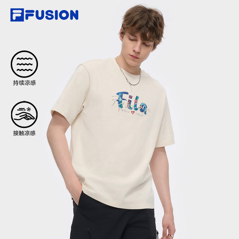 FILA FUSION斐乐潮牌情侣款针织短袖衫夏新款凉感纯棉T恤