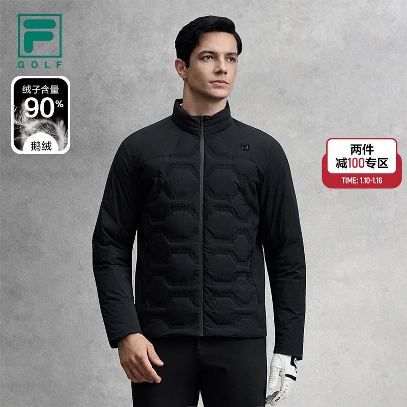 FILA 斐乐男士鹅绒羽绒服2025冬新款高尔夫运动轻薄立领保暖外套