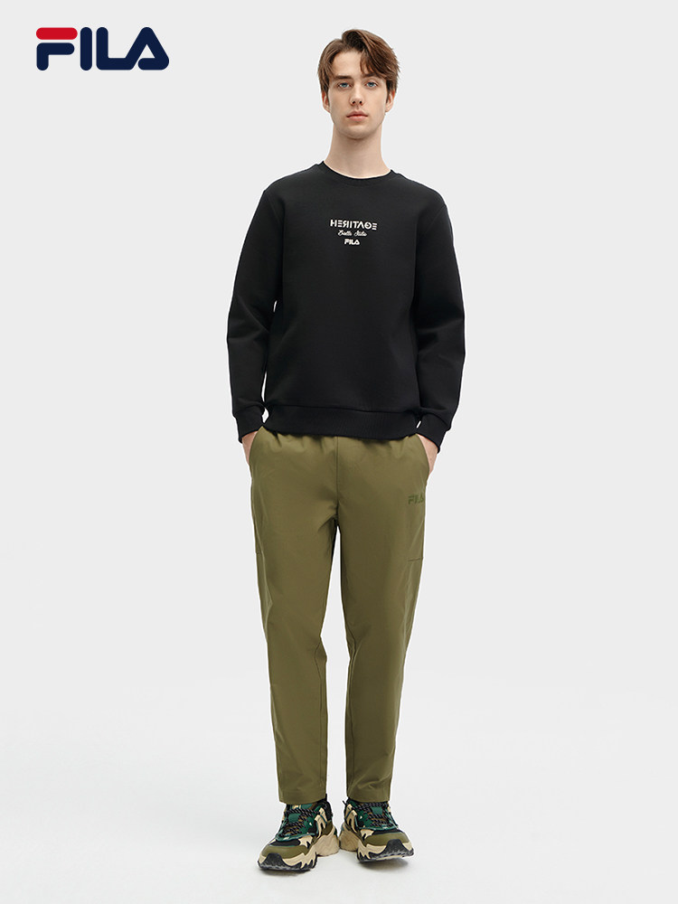 FILA 공식 남성 니트 풀오버 스웨트 셔츠 스포츠 캐주얼 긴팔 기본 라운드넥 탑