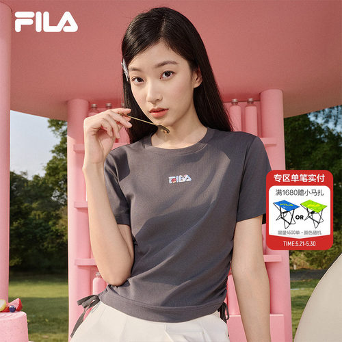 FILA斐乐双侧抽绳刺绣修身T恤