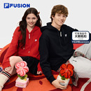 FILA 宽松针织上衣 FUSION斐乐潮牌情侣连帽红色卫衣2026春新年款