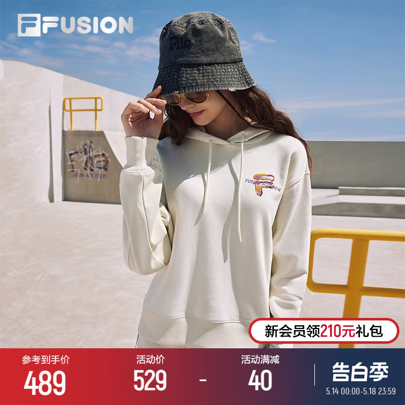 FILA FUSION斐乐潮牌女子针织连帽卫衣2024春季新款长袖休闲上衣