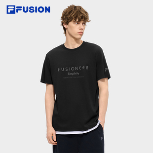 FILA 新款 FUSION斐乐潮牌男子针织短袖 2026夏季 休闲T恤 衫 章昊同款