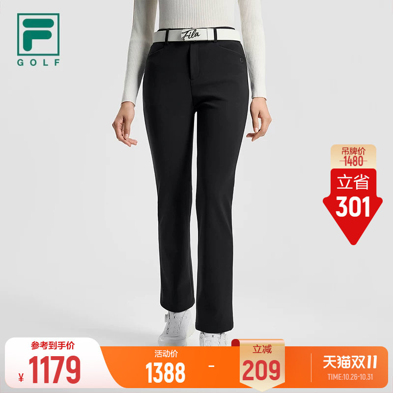 FILA 斐乐官方女士针织长裤2026冬新款高尔夫运动裤子修身喇叭裤