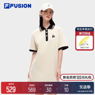 FILA 休闲时尚 宽松简约长裙POLO裙子 FUSION斐乐潮牌连衣裙女夏季