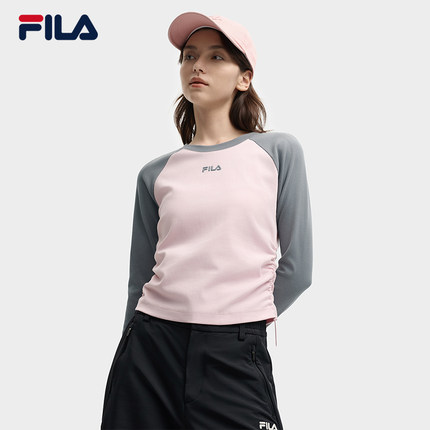 杨幂同款|FILA斐乐长袖T恤025秋新修身抽绳撞色插肩袖内搭上衣