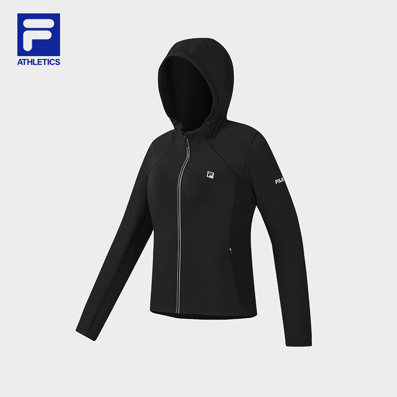 FILA 斐乐官方女士针织连帽外套2026春新款健身运动基础抓绒上衣
