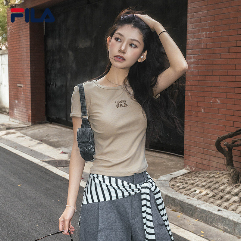 FILA斐乐短袖衫T恤女2026夏装新款修身短款螺纹运动复古辣妹