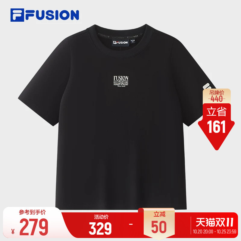 FILA FUSION斐乐潮牌针织短袖衫26秋季新款女子休闲上衣修身T恤