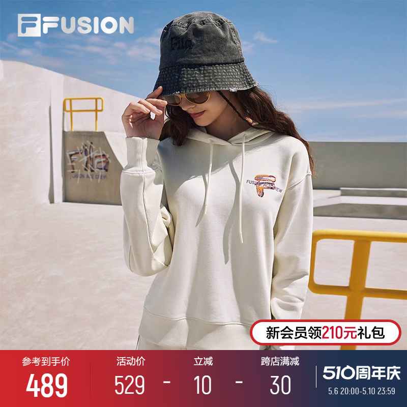 FILA FUSION斐乐潮牌女子针织连帽卫衣2024春季新款长袖休闲上衣-封面