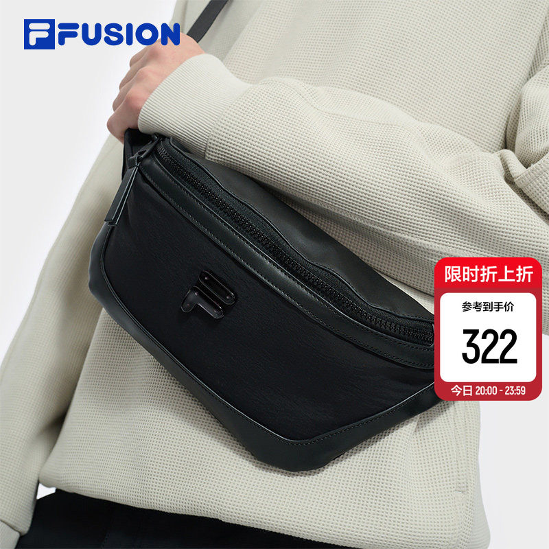 FILA FUSION斐乐包包腰包男时尚休闲随身包情侣单肩包黑色
