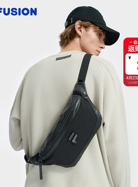 FILA FUSION斐乐包包男士腰包随身包单肩包送男生礼物黑色斜挎包
