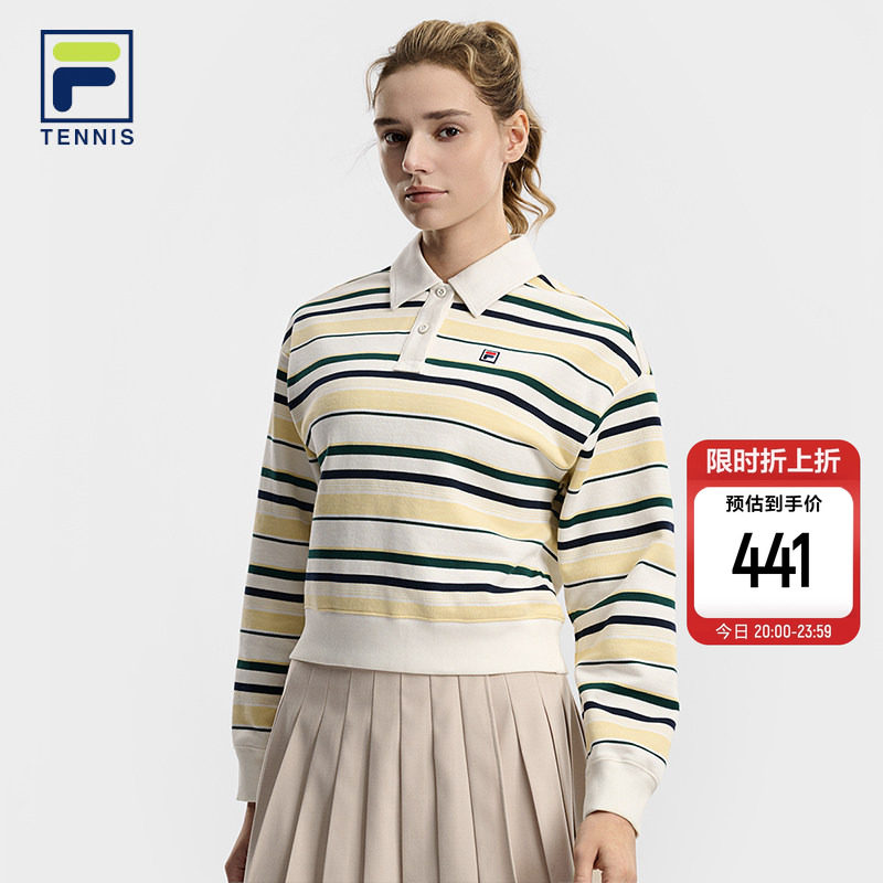 FILA 斐乐官方女子套头卫衣2026春新款网球运动纯棉条纹针织