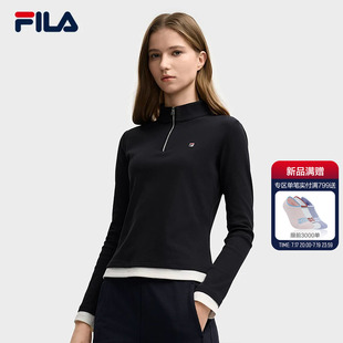 FILA 斐乐官方女子针织长袖衫秋季款时尚休闲半拉链修身长T