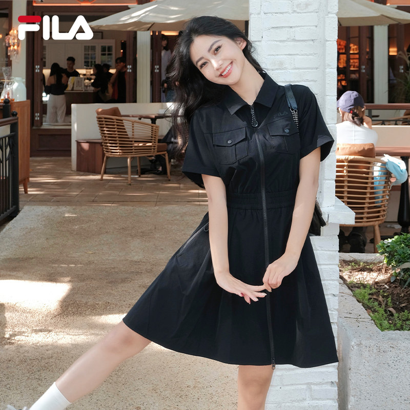 FILA 斐乐官方梭织工装摩登连衣裙女春夏秋款凉感防晒POLO收