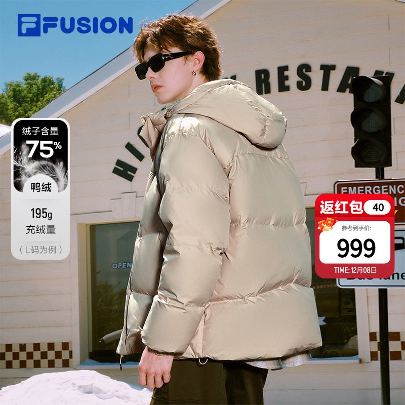 FILA FUSION斐乐潮牌情侣款羽绒服2025冬季新款宽松时尚连帽外套