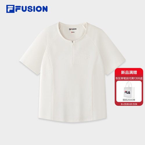 FILA FUSION斐乐潮牌女子针织短袖衫2026秋季新款时尚百搭修身T恤